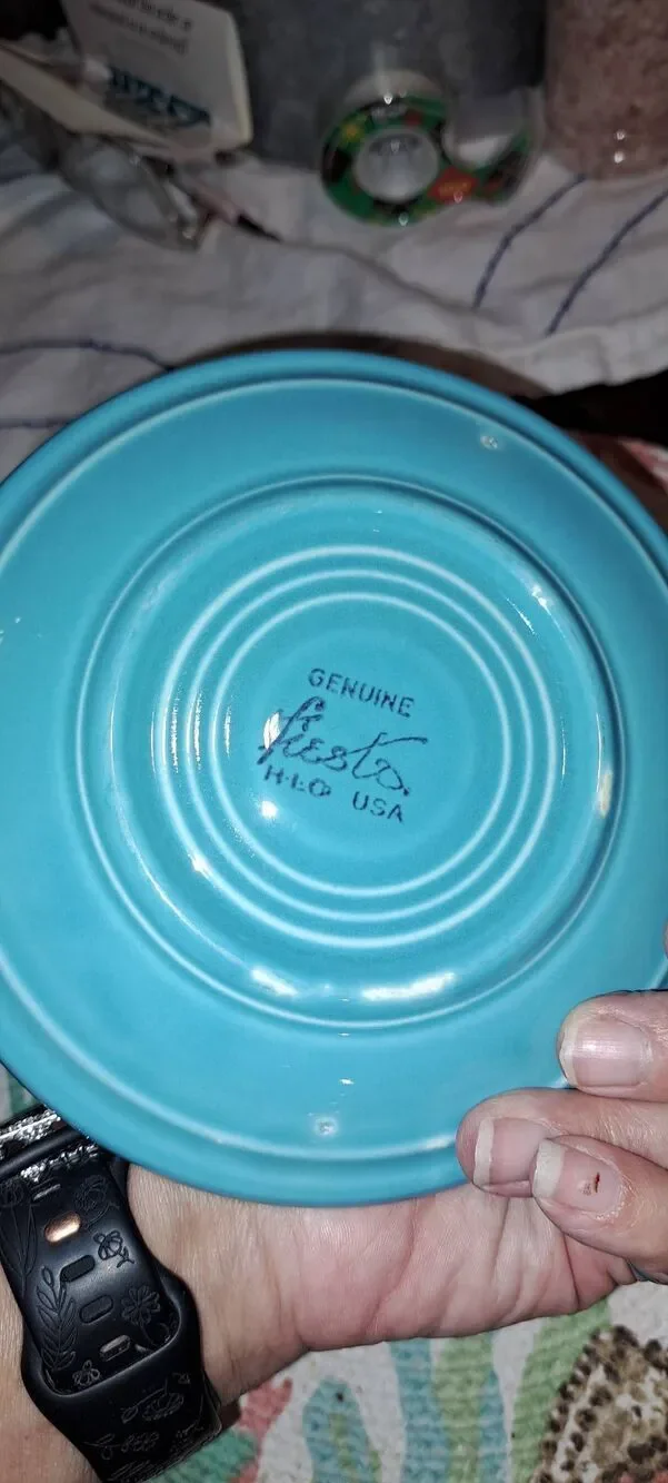 Vintage Genuine Fiesta Turquoise Dinnerware 7 Piece Lot HLC USA Plates Saucers S